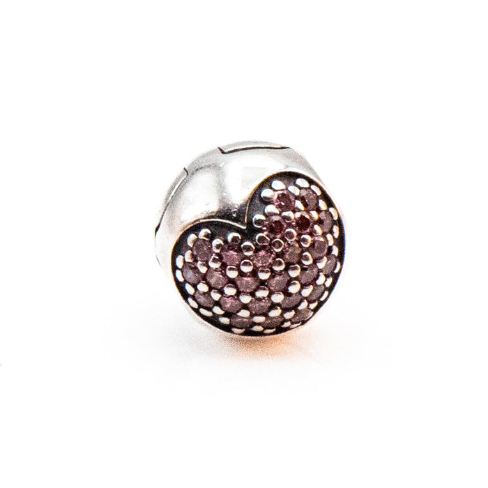 PANDORA Love of My Life Sterling Silver Clip Charm With Salmon Zirconia