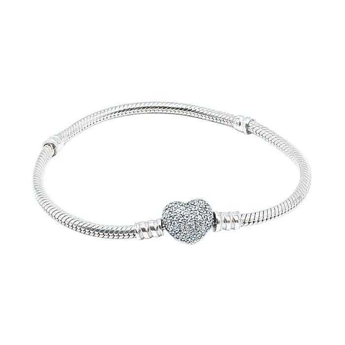 PANDORA Moments Sparkling Sterling Silver Charm Bracelet With Heart Pave Clasp - 6.9 Inches