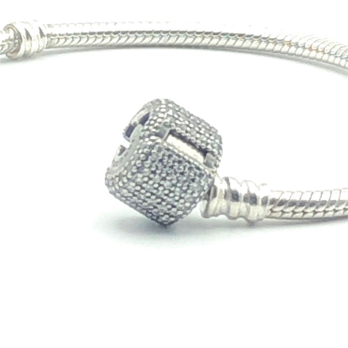 Pandora Moments Sterling Silver Charm Bracelet With Sparkling Pave Clasp - 7.1 Inches