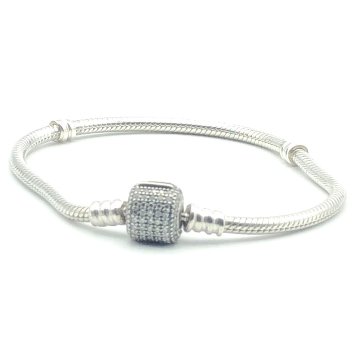 Pandora Moments Sterling Silver Charm Bracelet With Sparkling Pave Clasp - 7.5 Inches