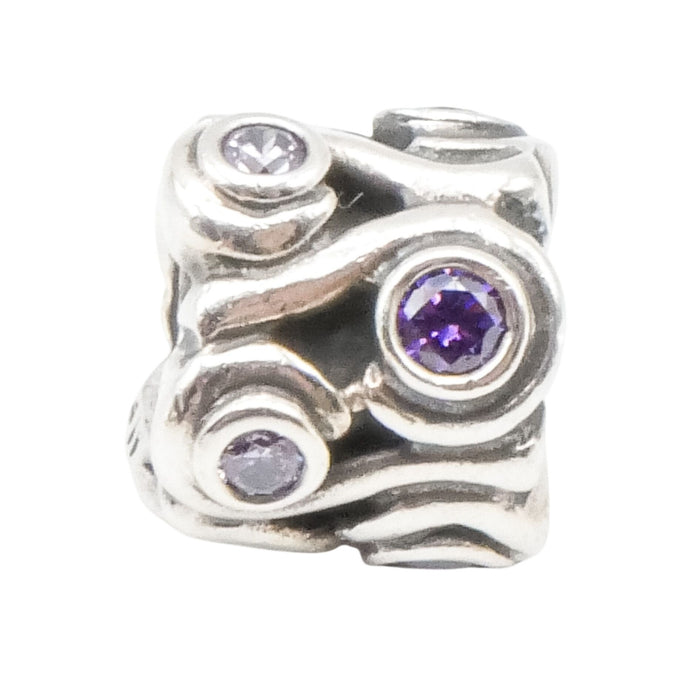 Pandora Ocean Wave Sterling Silver Charm With Amethyst Zirconia