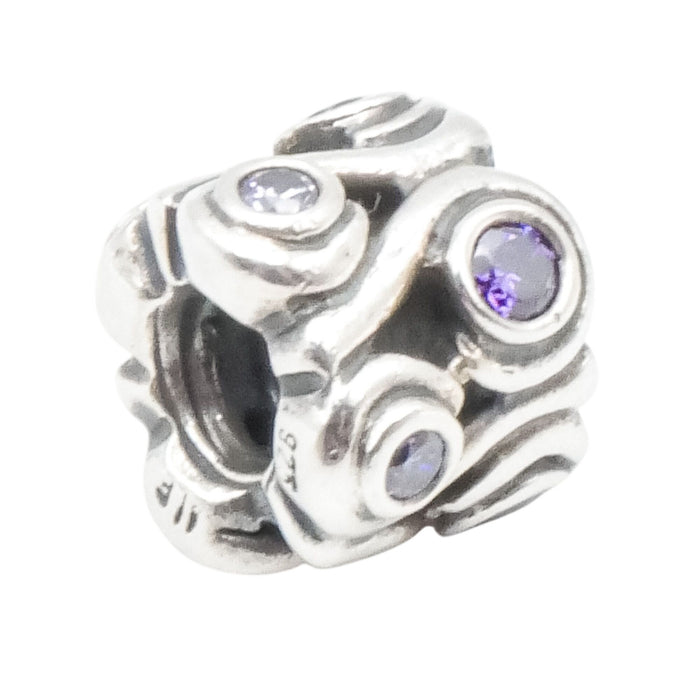 Pandora Ocean Wave Sterling Silver Charm With Amethyst Zirconia