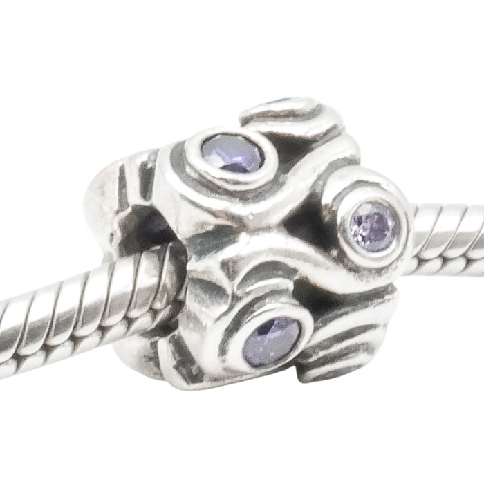 Pandora Ocean Wave Sterling Silver Charm With Amethyst Zirconia
