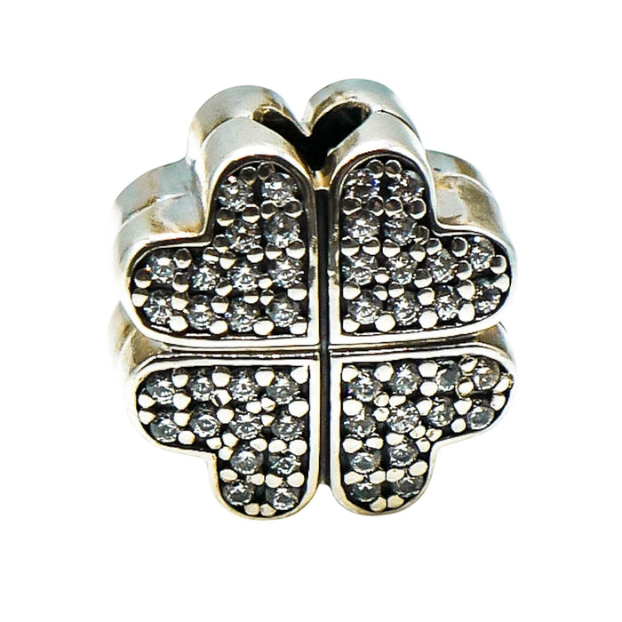 Pandora Petals of Love Sterling Silver Heart Flower Clip With Clear Zirconia
