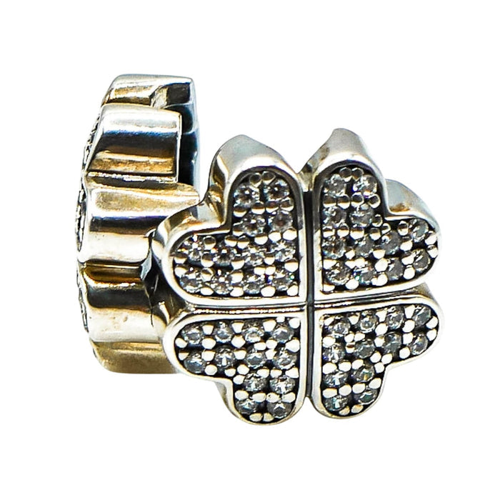 Pandora Petals of Love Sterling Silver Heart Flower Clip With Clear Zirconia
