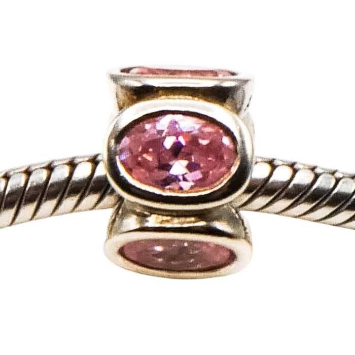 Pandora Pink Oval Lights Charm Sterling Silver Pink Zirconia Bead Retired