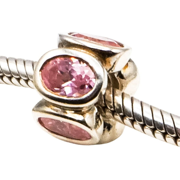 Pandora Pink Oval Lights Charm Sterling Silver Pink Zirconia Bead Retired