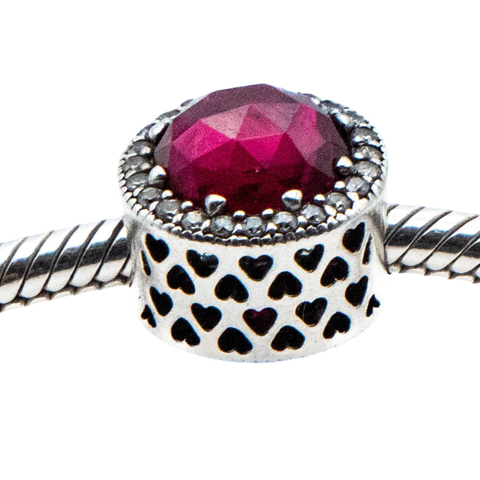 Pandora Radiant Hearts Cerise Crystal Charm Sterling Silver Retired