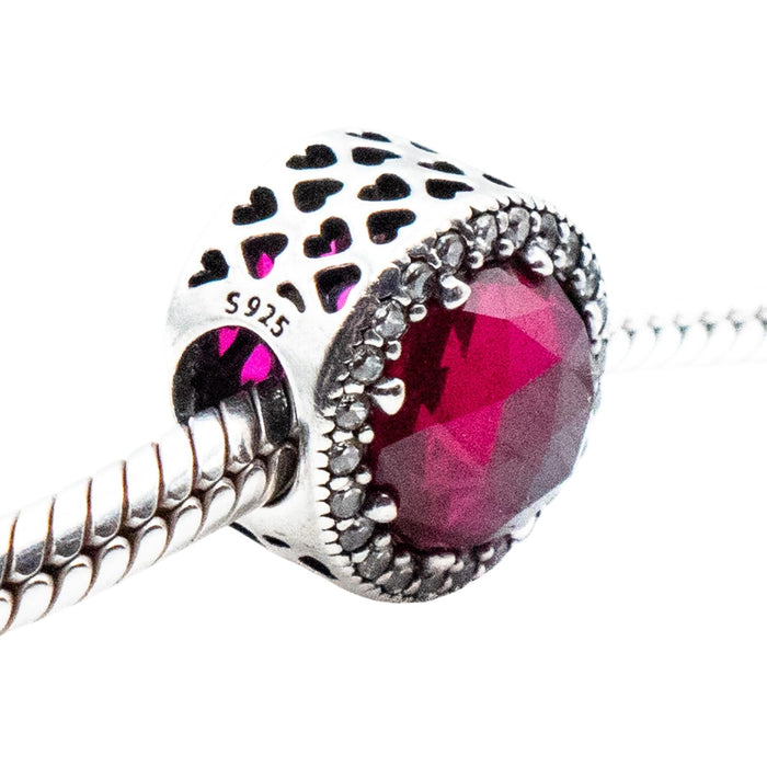 Pandora Radiant Hearts Cerise Crystal Charm Sterling Silver Retired
