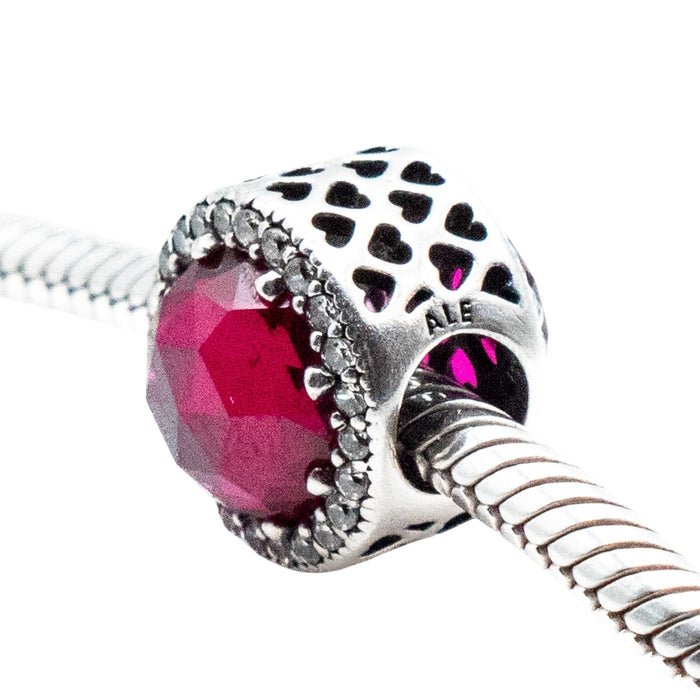 Pandora Radiant Hearts Cerise Crystal Charm Sterling Silver Retired