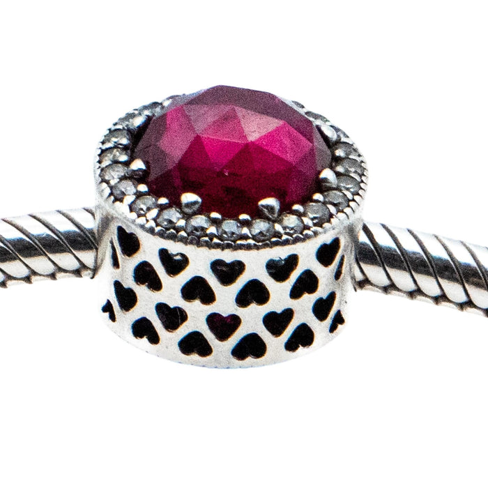 Pandora Radiant Hearts Cerise Crystal Charm Sterling Silver Retired