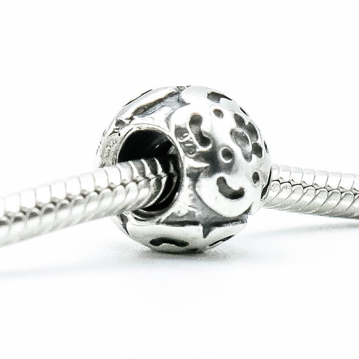 PANDORA Raised Flower Sterling Silver Charm With Salmon Zirconia