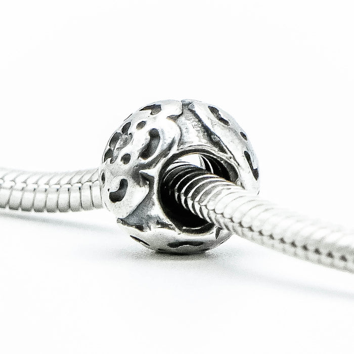 PANDORA Raised Flower Sterling Silver Charm With Salmon Zirconia