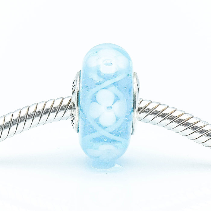 PANDORA Blue Bloom Murano Glass Charm With Sterling Silver Core