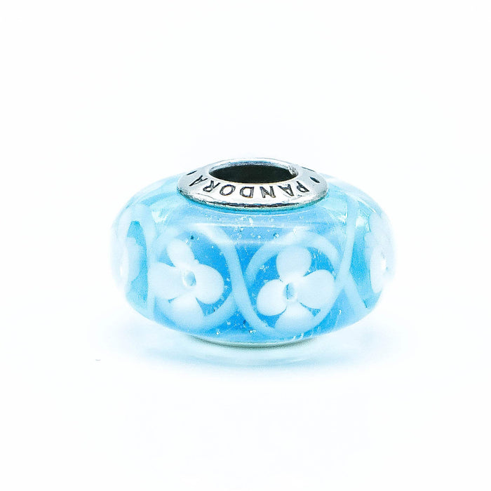 PANDORA Blue Bloom Murano Glass Charm With Sterling Silver Core