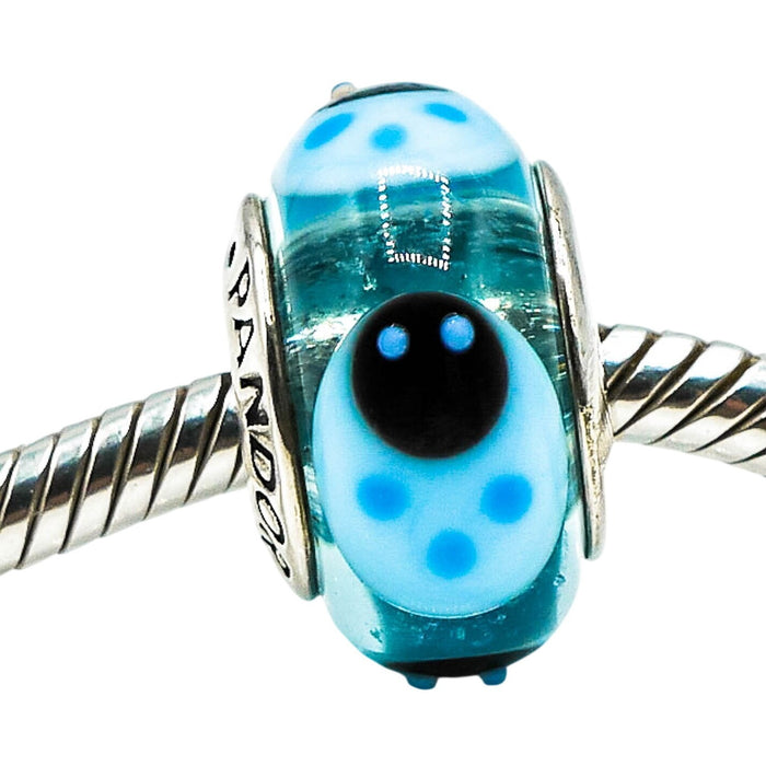 Pandora Rare Blue Ladybugs Murano Glass Bead Sterling Silver Charm