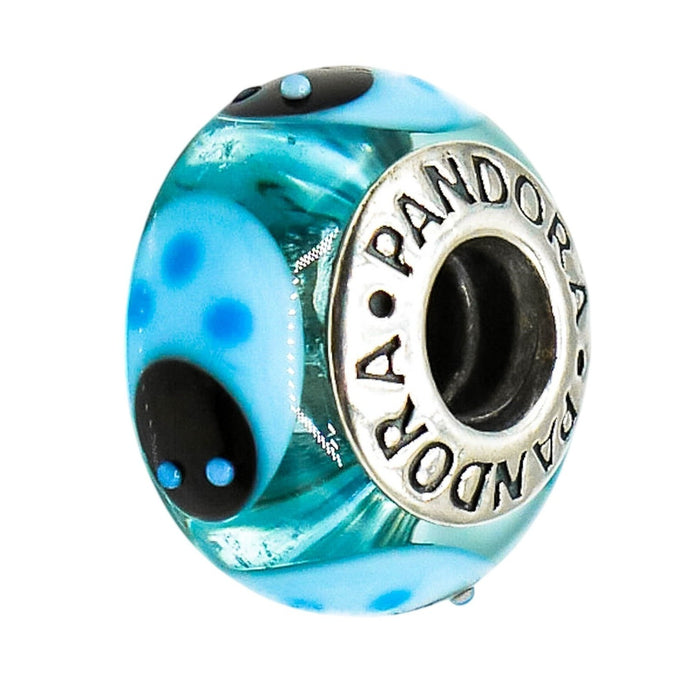 Pandora Rare Blue Ladybugs Murano Glass Bead Sterling Silver Charm