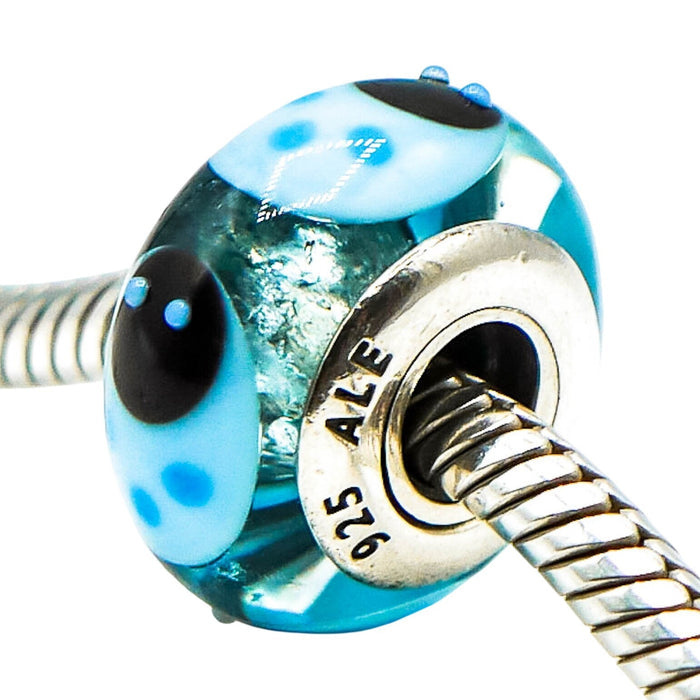 Pandora Rare Blue Ladybugs Murano Glass Bead Sterling Silver Charm