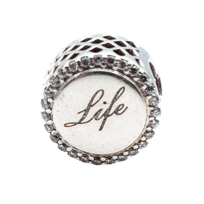 Pandora Rare Chai Life Charm Sterling Silver CZ Reversible Spiritual Symbol Bead
