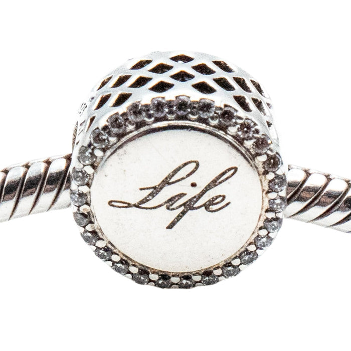 Pandora Rare Chai Life Charm Sterling Silver CZ Reversible Spiritual Symbol Bead