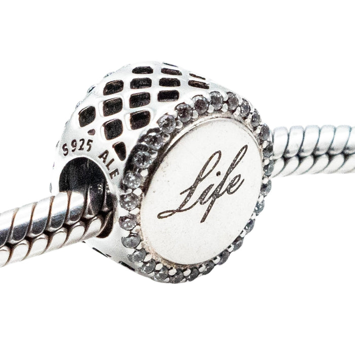 Pandora Rare Chai Life Charm Sterling Silver CZ Reversible Spiritual Symbol Bead