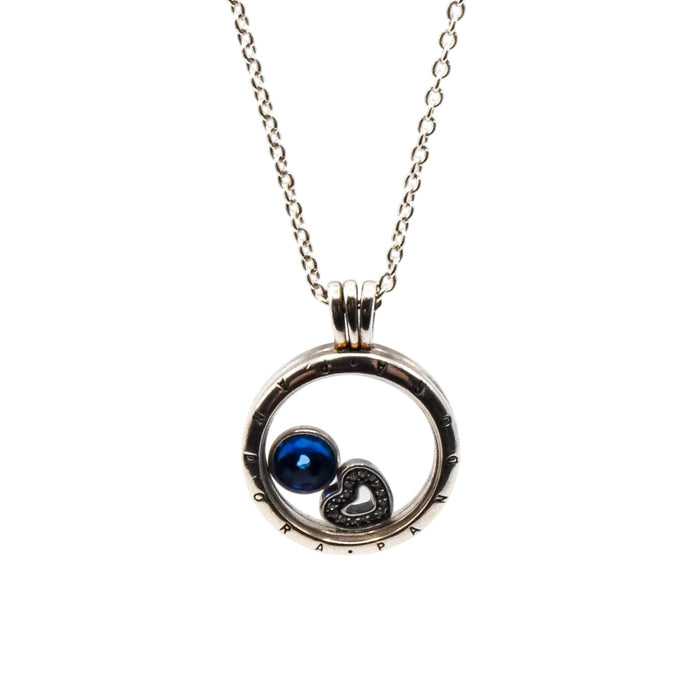 Pandora Rare Floating Locket Sterling Silver Necklace With London Blue & Heart Charm