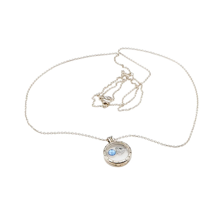 Pandora Rare Floating Locket Sterling Silver Necklace With London Blue & Heart Charm