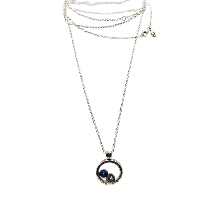Pandora Rare Floating Locket Sterling Silver Necklace With London Blue & Heart Charm