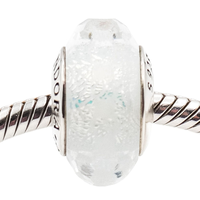 Pandora Rare Frosty Mint Shimmer Faceted Murano Glass Sterling Silver Charm Retired