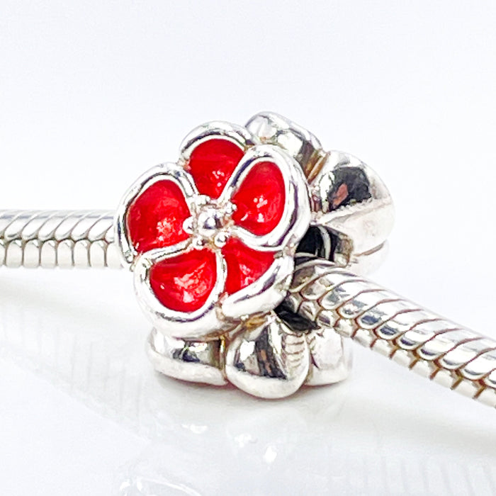 PANDORA RARE Red Poppy Sterling Silver Flower Charm 790897EN07 - Retired