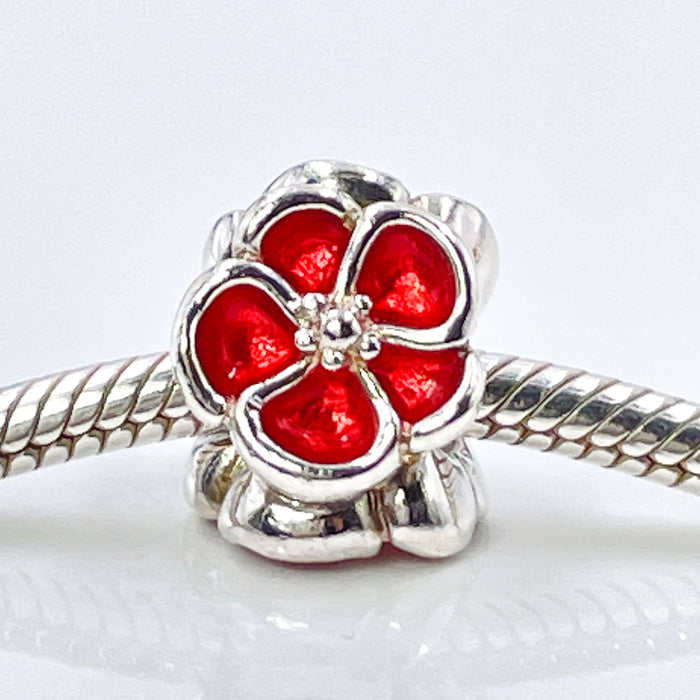 PANDORA RARE Red Poppy Sterling Silver Flower Charm 790897EN07 - Retired