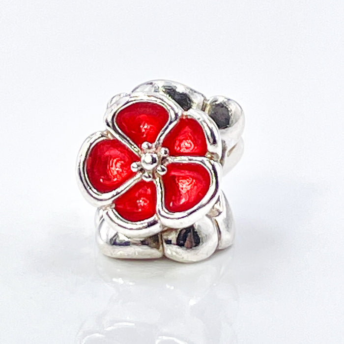 PANDORA RARE Red Poppy Sterling Silver Flower Charm 790897EN07 - Retired