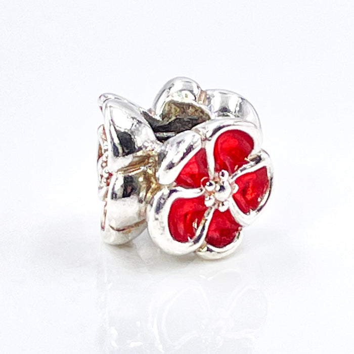 PANDORA RARE Red Poppy Sterling Silver Flower Charm 790897EN07 - Retired