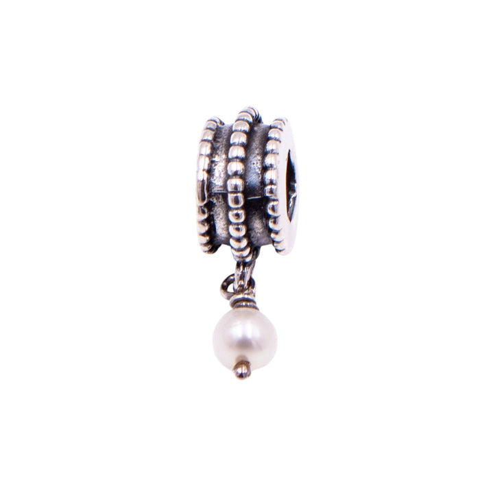 Pandora Rare Retired Beveled Pearl Sterling Silver Freshwater Pearl Dangle Charm
