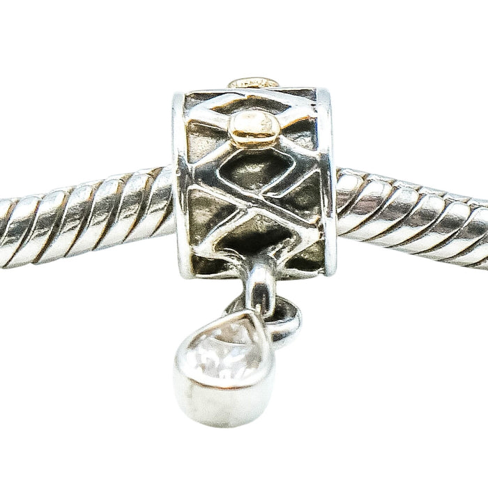 Pandora Rare Retired One World Health Sterling Silver 14K Gold CZ Dangle Charm