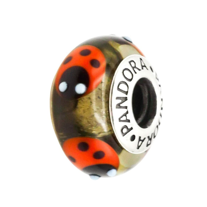 Pandora Rare Retired Red Ladybugs Murano Glass Sterling Silver Charm