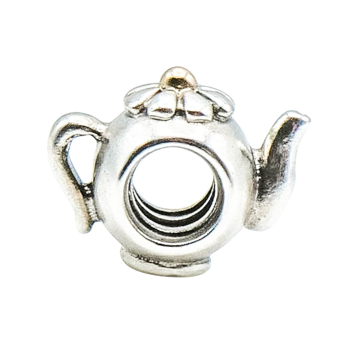 Pandora Rare Teapot 925 ALE Sterling Silver Charm With 14K Gold Bead