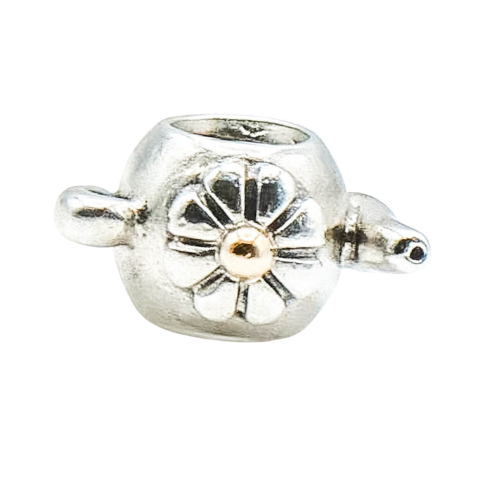 Pandora Rare Teapot 925 ALE Sterling Silver Charm With 14K Gold Bead
