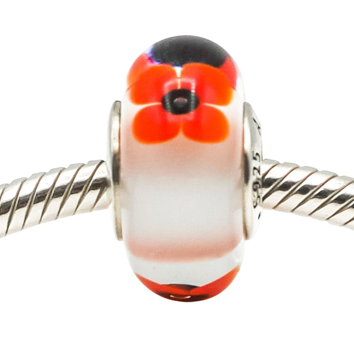 Pandora Rare Wild Flower Tribute Murano Glass Charm Sterling Silver Retired