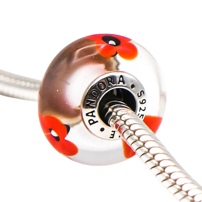 Pandora Rare Wild Flower Tribute Murano Glass Charm Sterling Silver Retired
