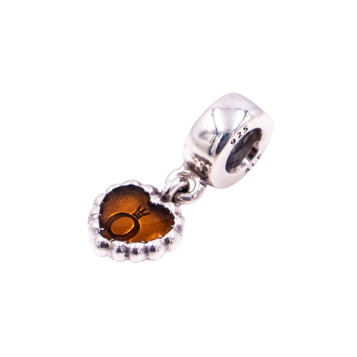 Pandora Retired Forever Brown Enamel Sterling Silver Heart Dangle Charm