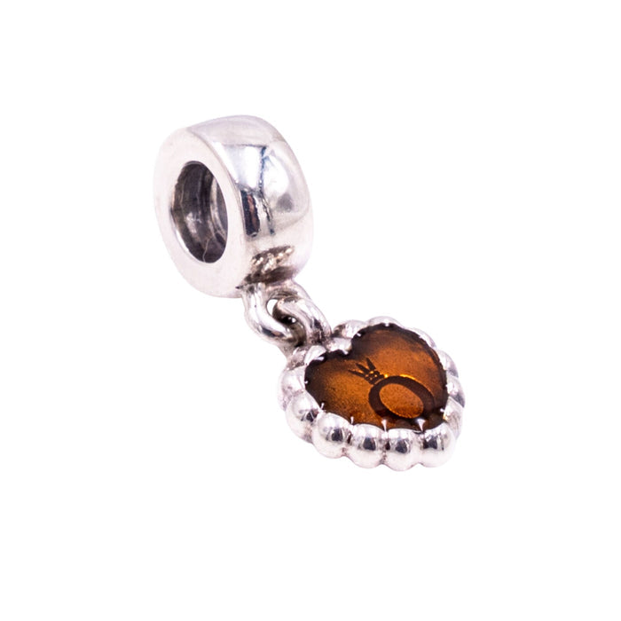 Pandora Retired Forever Brown Enamel Sterling Silver Heart Dangle Charm