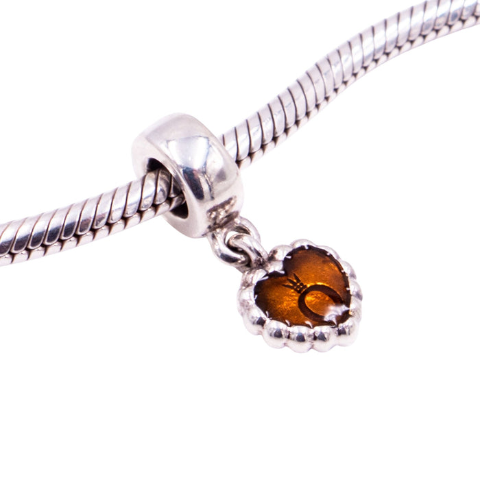 Pandora Retired Forever Brown Enamel Sterling Silver Heart Dangle Charm