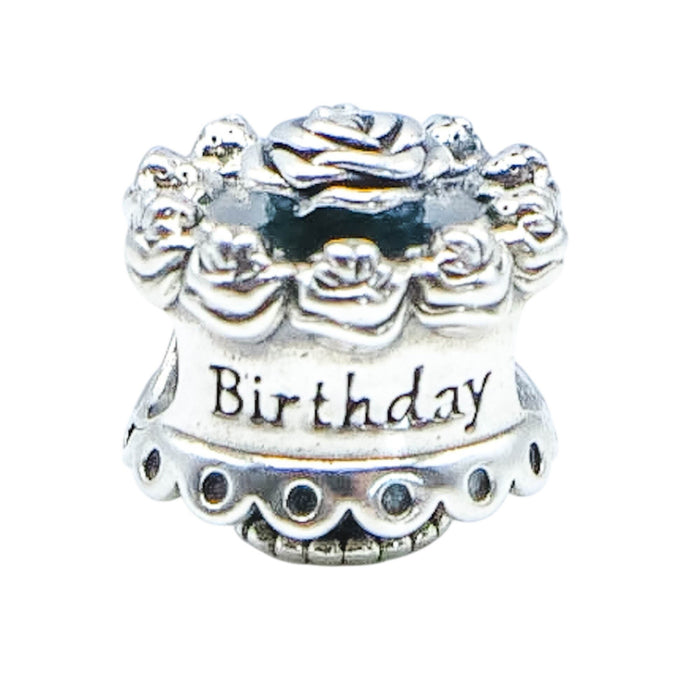 Pandora Retired Happy Birthday Cake Sterling Silver Rose Charm