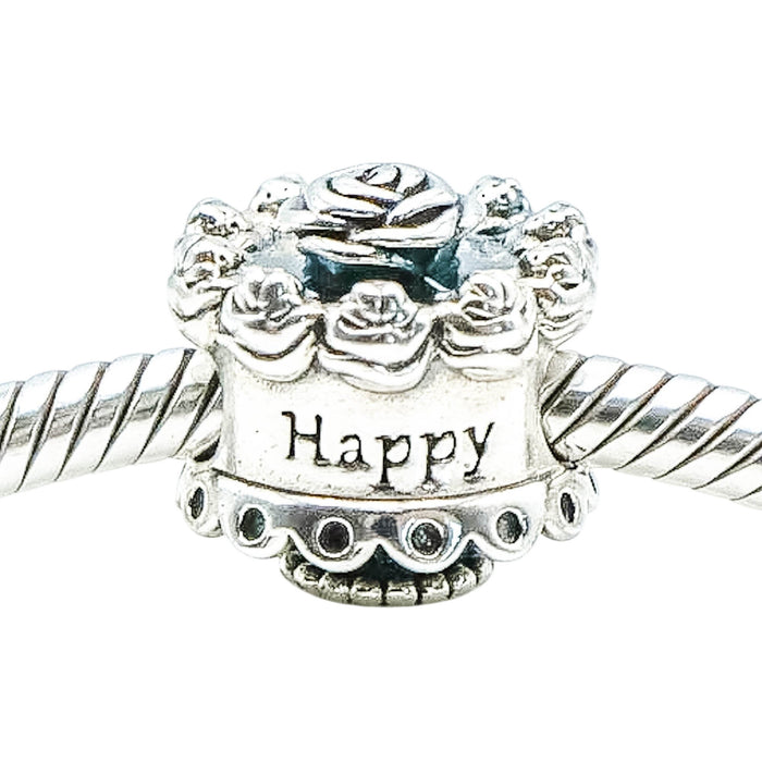 Pandora Retired Happy Birthday Cake Sterling Silver Rose Charm