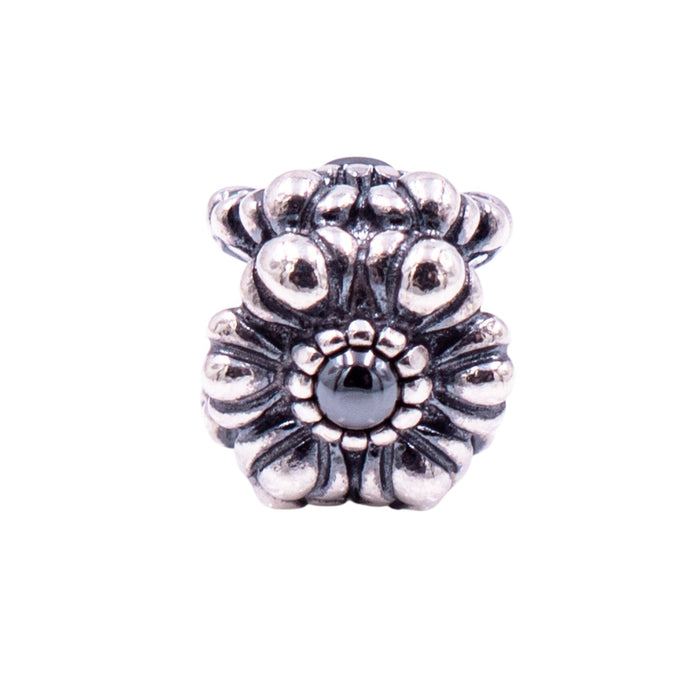 Pandora Retired March Birthday Blooms Sterling Silver Hematite Flower Charm