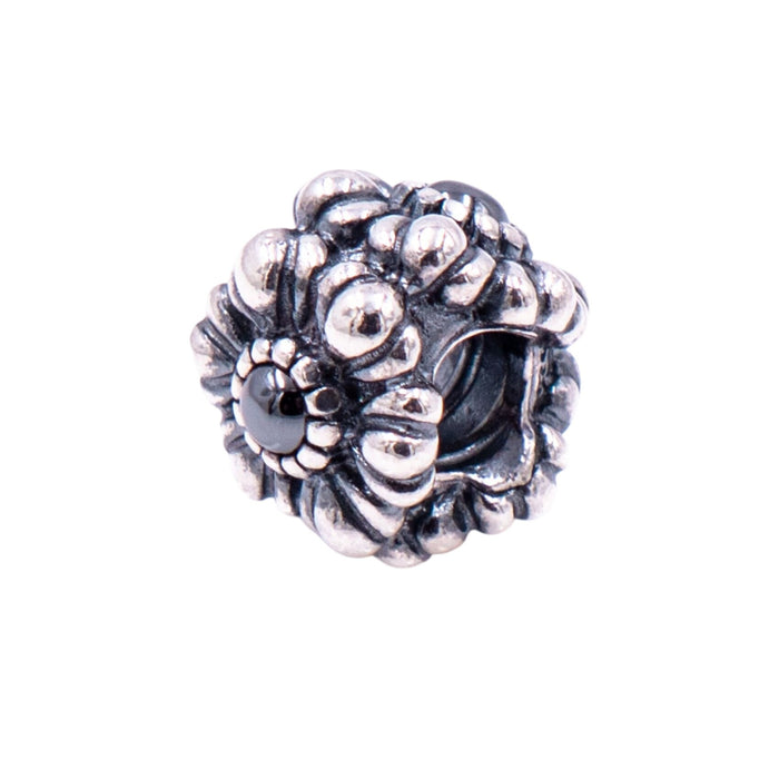 Pandora Retired March Birthday Blooms Sterling Silver Hematite Flower Charm