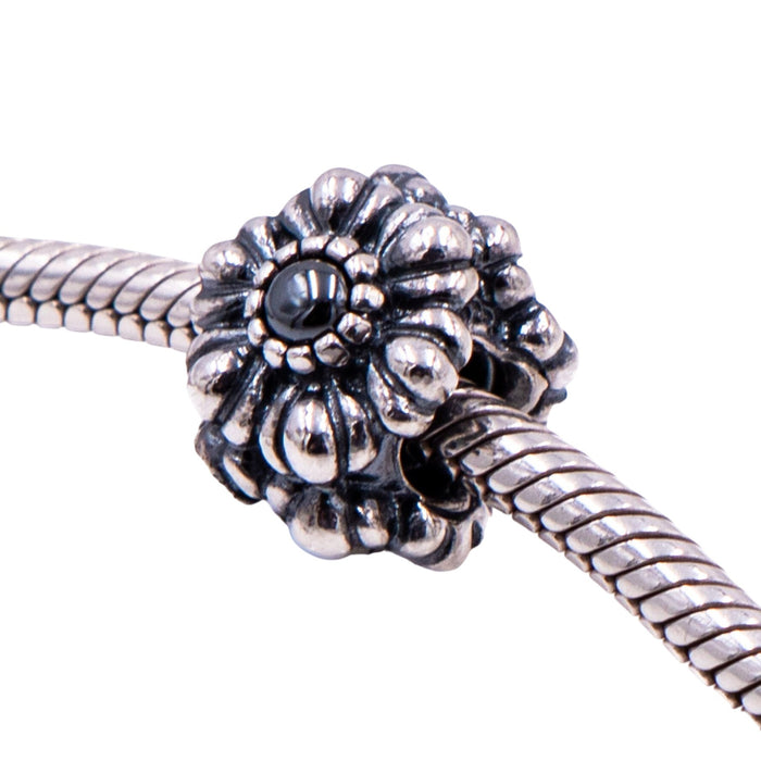 Pandora Retired March Birthday Blooms Sterling Silver Hematite Flower Charm
