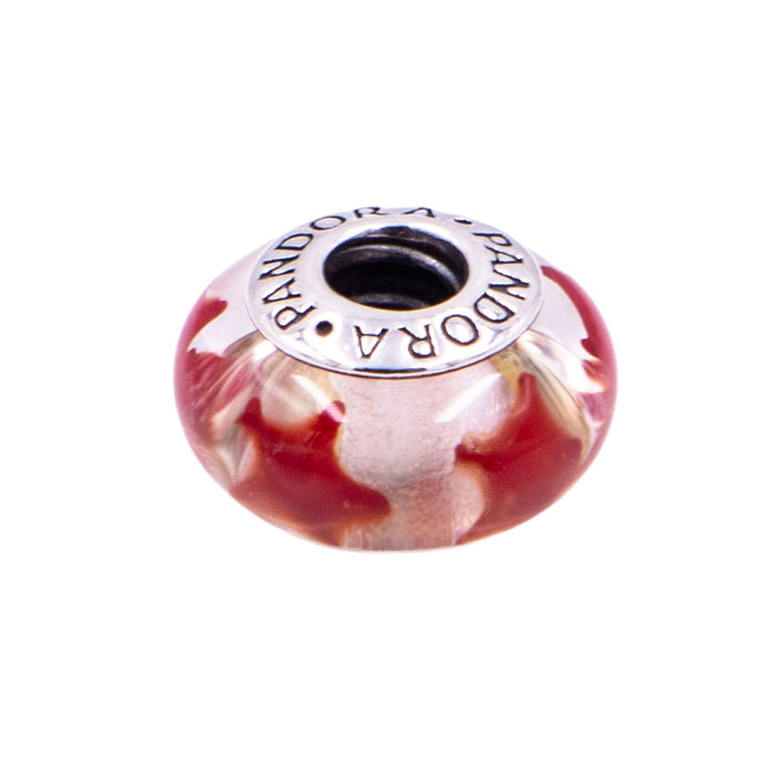 Pandora Retired Maroon Stars Murano Glass Sterling Silver Charm Bead