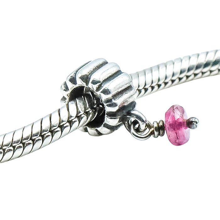 Pandora Retired October Pink Tourmaline Sterling Silver Birthstone Dangle Charm